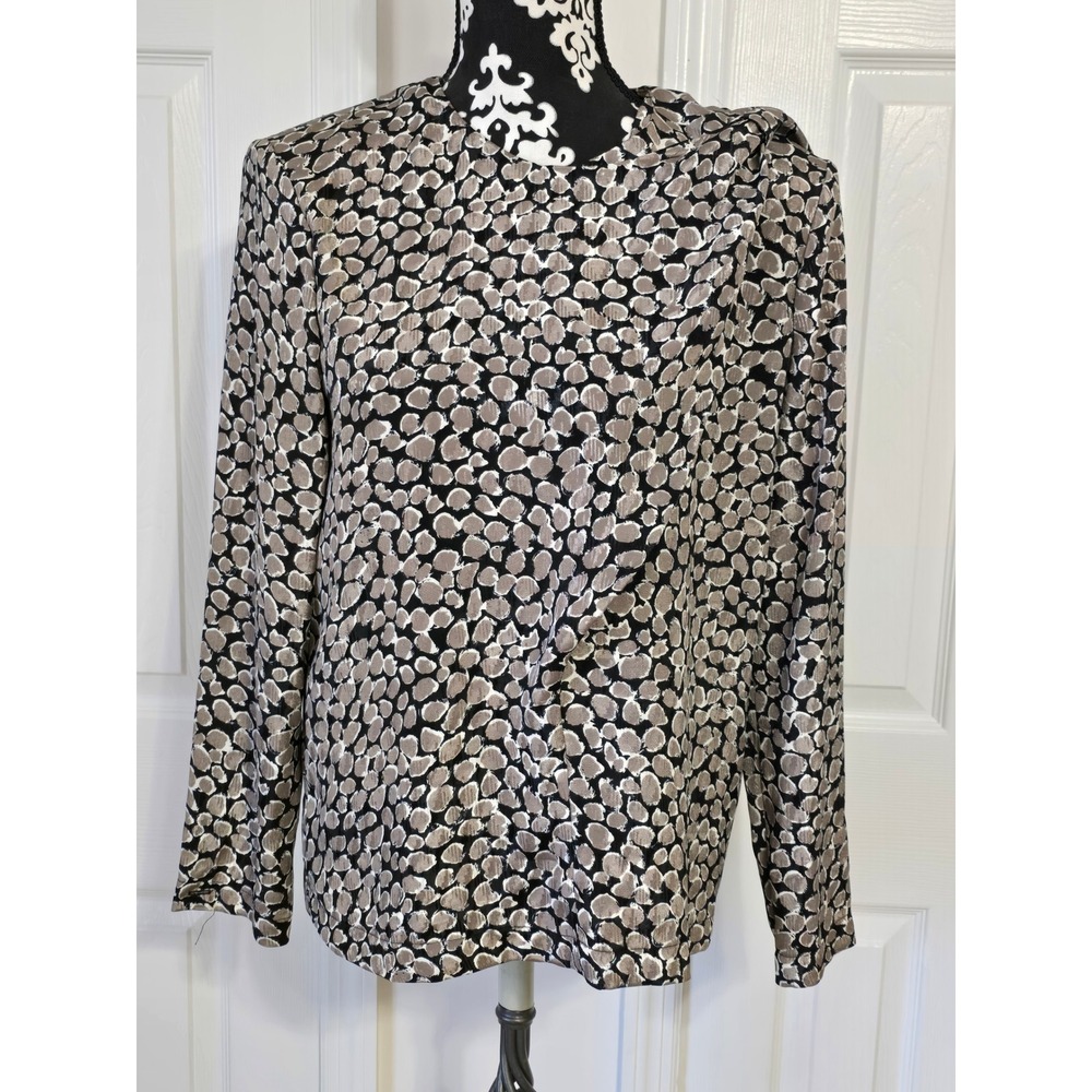 Laura Henson Vintage Metallic Bronze Black Pebble Jacquard Blouse Top Size 8 USA